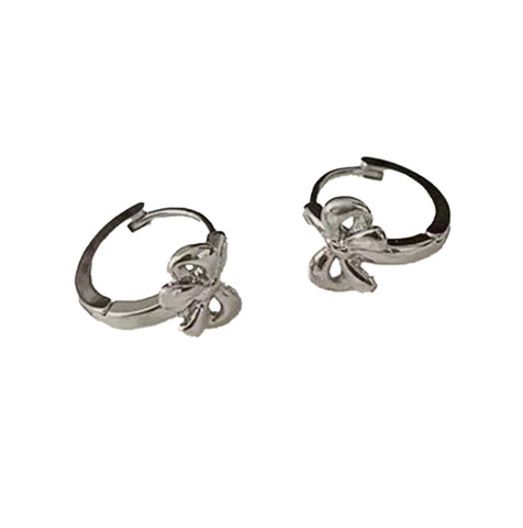 Tiny Bow Hoop Earrings - Silver
